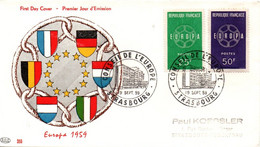 G65  FDC Des Timbres Europa 1959 Avec Cachet Machine Type 9 Du 19 IX 59  Du Conseil De L'Europe .  TTB Et RR - 1959