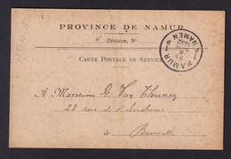 DDZ 427 - Carte De Service En Franchise NAMUR 1932 Vers BXL - Entete Province De NAMUR - Signée Pour Le Gouverneur - Andere & Zonder Classificatie