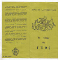 Dépliant Touristique ,le Village De LURS , Alpes De Haute-Provence , 4 Pages , Plan , Frais Fr 1.65 E - Dépliants Turistici