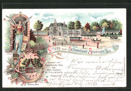 Lithographie Schwelm, Hotel-Restaurant Schwelmer Brunnen Mit Strassenbahn, Brunnenhaus - Schwelm