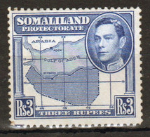 Somaliland Protectorate 1938 George VI Single Three Rupee Blue Stamp. - Somalilandia (Protectorado ...-1959)