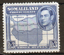 Somaliland Protectorate 1938 George VI Single Three Rupee Blue Stamp. - Somalilandia (Protectorado ...-1959)