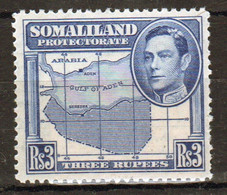 Somaliland Protectorate 1938 George VI Single Three Rupee Blue Stamp. - Somaliland (Protectorate ...-1959)