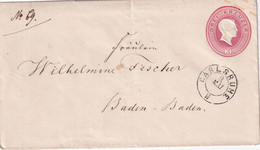 BADEN 1864    ENTIER POSTAL/GANZSACHE/POSTAL STATIONARY LETTRE DE CARLSRUHE - Interi Postali