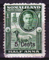 Somaliland Protectorate 1951 George VI Single Half Anna Stamp Overprinted 5 Cents In Fine Used - Somalilandia (Protectorado ...-1959)