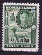 Somaliland Protectorate 1951 George VI Single Half Anna Stamp Overprinted 5 Cents In Unmounted Mint - Somaliland (Protectorate ...-1959)