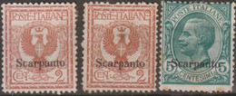 Italia Colonie Egeo Scarpanto 1912 SaN°1 Lot 3v M(*) No Gum Vedere Scansione - Aegean (Scarpanto)