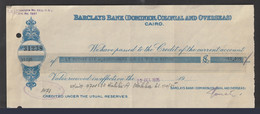 Egypt - 1935 - Vintage Check - Barclays Bank ( DOMINION, COLONIAL AND OVERSEAS - CAIRO ) - Verzameleeksen
