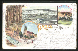 Lithographie Alfeld A / L., Teilansicht Bei Mondschein, St. Nikolaikirche, Schlehb - Alfeld