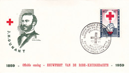 70 1096  FDC Verte P69x Enveloppe Belgique    Croix Rouge Henry Dunant 1828 1910 Bruxelles Brussel 13-6-1959 - 1951-1960