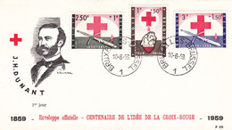 70 1098 1100 FDC  P69 Enveloppe Belgique    Croix Rouge Henry Dunant 1828 1910 Bruxelles Brussel 10-6-1959 - 1951-1960
