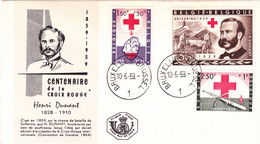 70 1098 1101 FDC  P69ax Enveloppe Belgique    Croix Rouge Henry Dunant 1828 1910 Bruxelles Brussel 10-6-1959 - 1951-1960