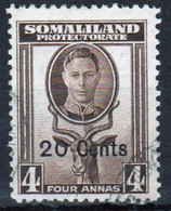 Somaliland Protectorate 1951 George VI Single Four Anna Sepia Stamp. - Somalilandia (Protectorado ...-1959)