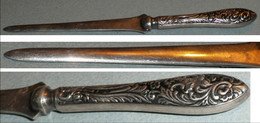 Rare Ancien Coupe-papier Ouvre-lettres, En Métal, Style Rococo Rocaille Végétaux, Objet De Bureau - Letter-opener