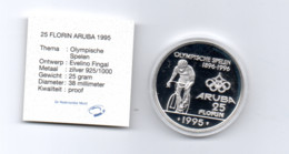 ARUBA 25 FLORIN 1995 ZILVER PROOF OLYMPISCHE SPELEN 1996 WIELRENNER - Autres – Amérique