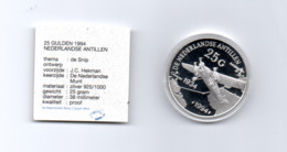 NED.ANTILLEN 25 GULDEN 1994 ZILVER PROOF DE SNIP VLIEGTUIG - Antilles