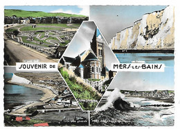 CPSM MULTIVUES COLORISEE MERS LES BAINS, LE PETIT GOLF, LES FALAISES, VUE GENERALE, EGLISE ST MARTIN, ASSAUT DES VAGUES - Mers Les Bains