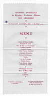 ANCIEN MENU TISSU 1952 BRASSERIE EXCELSIOR A MEZIERES ( CHARLEVILLE ) SYNDICAT PATISSIERS CONFISEURS GLACIERS, ARDENNES - Menus