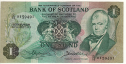 SCOTLAND  1 Pound    Bank Of Scotland  P111b   Dated 30th August, 1973  (Sir. Walter Scott+sailing Ship On Back) - 1 Pond