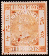 1874. HONG KONG. VICTORIA. STAMP DUTY. THREE CENTS. () - JF420518 - Stempelmarke Als Postmarke Verwendet
