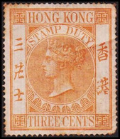 1874. HONG KONG. VICTORIA. STAMP DUTY. THREE CENTS. Hinged. Folds. () - JF420519 - Timbres Fiscaux-postaux