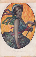 A8023- TANZERIN - DANCER ILLUSTRATION SIGNED BY ALFRED OFFNER, MAGYAR POSTA STAMPS VINTAGE POSTCARD - Aicard