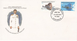 AAT 1979/1980 50th Ann. First Flight Over South Pole 2v FDC (Macquarie) (F8658) - FDC