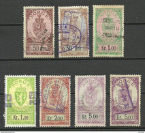 NORWAY Norwegen 7 Old Stempelmarken Documentary Stamps O - Fiscale Zegels