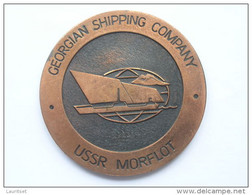 Soviet Union Ca 1980 Georgian Shipping Company Schiff Ship Table Medaille Diam 6 Cm - Monedas Elongadas (elongated Coins)