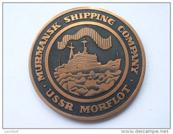 Soviet Union Ca 1980 Murmansk Shipping Company Schiff Ship Table Medaille Diam 6 Cm - Elongated Coins