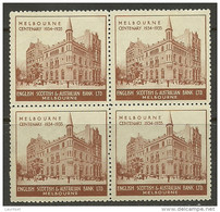 AUSTRALIA AUSTRALIEN 1936 Melbourne Bank House Poster Stamp As 4-block MNH - Mint Stamps