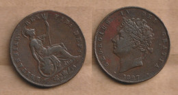 GRAN BRETAÑA  ½ Penny - George IV 1827 Copper • 9.45 G • ⌀ 28 Mm KM# 692, Sp# 3824 - Andere & Zonder Classificatie