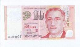 RARE !!!  Singapore $10 Dollars Portrait Series Very Lucky Repeater Number Banknote 4BG 700007 (VG) (#182) - Singapur