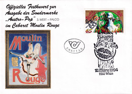 A8396- ERSTTAG, FALCO ASTRO POP, MOULIN ROUGE WEIN 1994 REPUBLIC OSTERREICH AUSTRIA USED STAMP ON COVER - Brieven En Documenten