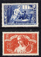 France 1935 Unemployed Intellectuals Fund Set Of 2 Mounted Mint, SG 532-3 - Sonstige & Ohne Zuordnung