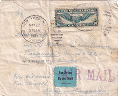 A8488- LETTER FROM NEW YORK CITY 1941 UNITED STATES AIR MAIL, PAR AVION TO BUDAPEST HUNGARY USED STAMP ON COVER - 2a. 1941-1960 Used