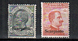 EGEO SCARPANTO 1921-22 SASSONE N. 10 E 11 ** MNH - Egée (Scarpanto)