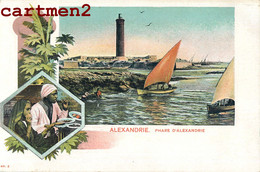 ALEXANDRIE PHARE D'ALEXANDRIA LITHOGRAPHIE STYLE GRUSS TYPES ARABES EGYPTE 1900 - Alexandria