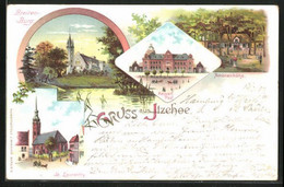 Lithographie Itzehoe, Breiten-Burg, Kaiserliche Post, St. Laurenthy - Itzehoe