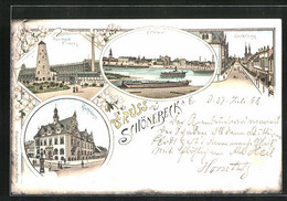 Lithographie Schönebeck A. E., Soolbad Elmen, Breiteweg Und Rathaus - Schoenebeck (Elbe)