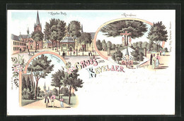 Lithographie Kevelaer, Kapellen-Platz, Kreuzbaum, Pfarrkirche - Kevelaer