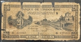 Indochine Indochina Vietnam Viet Nam Laos Cambodia 20 Piastres Poor Banknote Note 1942-45 - Pick # 71 / 02 Photo - Indochina
