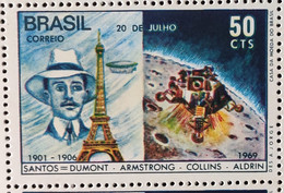 C 651 Brazil Stamp Man On The Moon Santos Dumont Balao France Eiffel Tower Space 1969 - Otros & Sin Clasificación