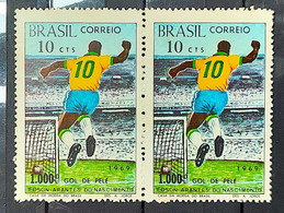 C 658 Brazil Stamp One Thousand Goal Pele Football Soccer 1969 Pair - Otros & Sin Clasificación
