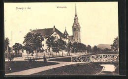 AK Coswig I.Sa., Wettinplatz Mit Kirche - Coswig