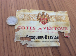 Étiquette De Vin «Côtes Du Ventoux - PASQUIER DESVIGNES - ST-LAGER (69)» - Côtes Du Ventoux