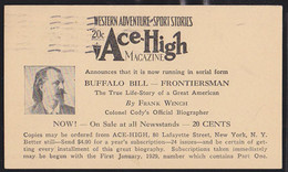 U.S.A. (1929) Buffalo Bill. 1c Postal Card With Illustrated Ad On Reverse For Colonel Bill Cody's Official Biography. - 1921-40