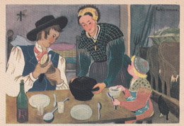 A8965- LE REPAS EN SAVOIE- ILLUSTRATION ILLUSTRATEUR SIGNED BY P.WELCOME, MADE IN FRANCE POSTCARD - Welcome P.