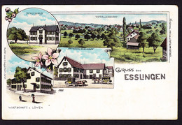 Um 1900 Ungelaufene Litho AK: Gruss Aus Esslingen. Schulhaus, Post, Mit Kutschen Und Wirtschaft Löwen. Etwas Fleckig - Laufen-Uhwiesen 