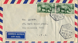 1968 , RIO MUNI , ED. 56 X 2 , FAUNA ECUATORIAL , RINOCERONTE , SOBRE CIRCULADO A CHICAGO , CORREO AÉREO - Rio Muni